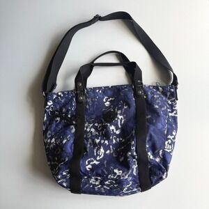 Kipling Adara Ripple Print Monkey Charm Blue Black Top Zip Shoulder Tote Bag‎
